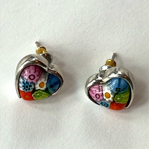 Beautiful Murano glass millefiore and sterling silver heart earrings - Picture 4 of 4